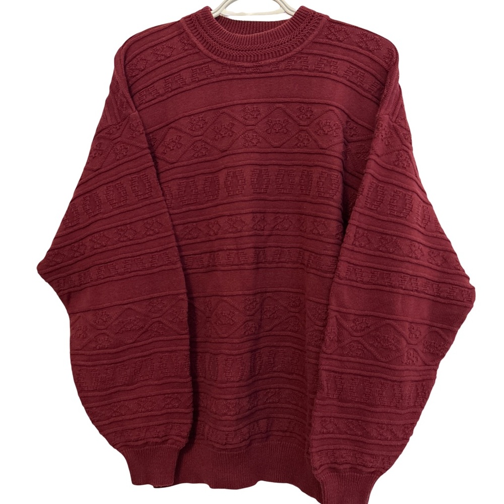 burgundy vintage Crewneck Sweater with Textured Knit